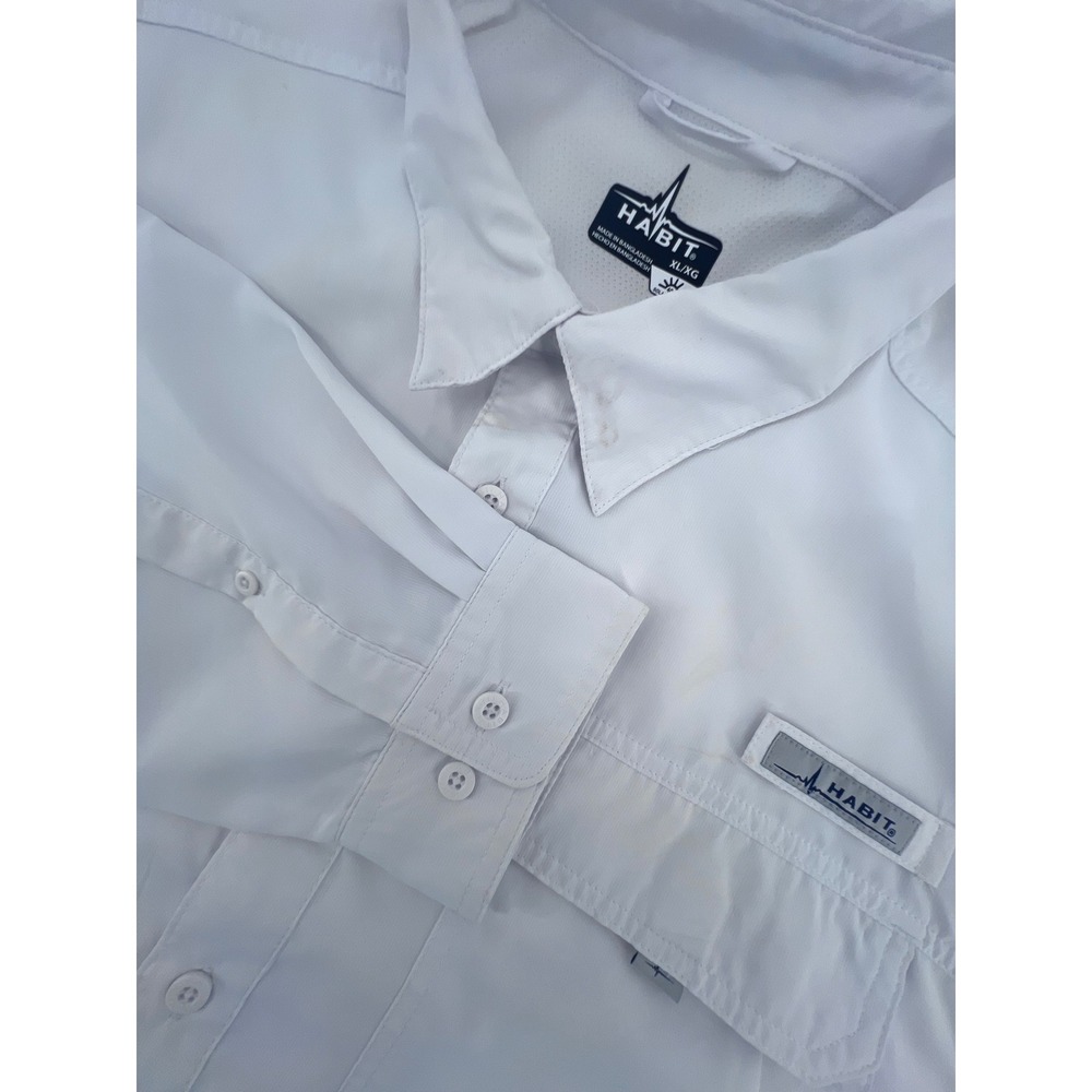 Habit Mens XL White Long Sleeve Fishing Shirt Vented Back UPF 40 Solar Factor
